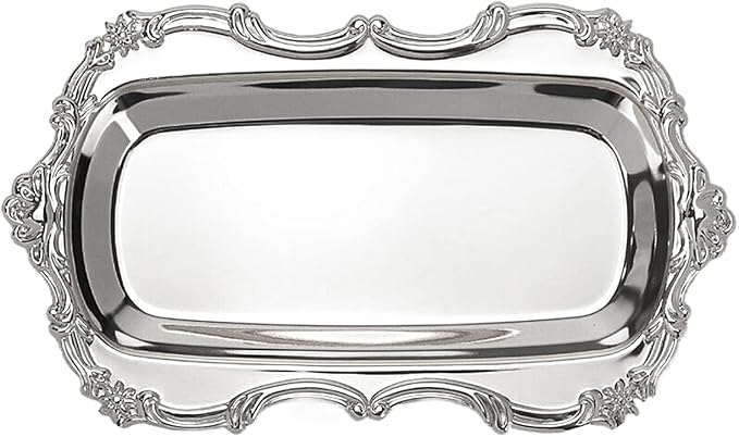 KUMGROT Small Fancy Serving Tray Tea Coffee Silver Tray Vintage Jewelry Organizer Elegant Dessert Platter Candy Table Supplies for Birthday Party Wedding Silver, 7.87"x4.84"