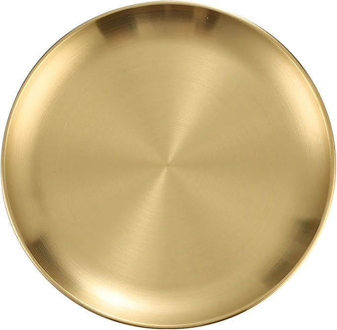 6 Pcs 6.7 Inch Circular Trinket Tray, Gold Stainless Steel, for Serving Trays Towel Storage Dish Plate Tea Fruit Trays Jewelry Plate Decorative Storage Tray (6.7 Inch, Gold)