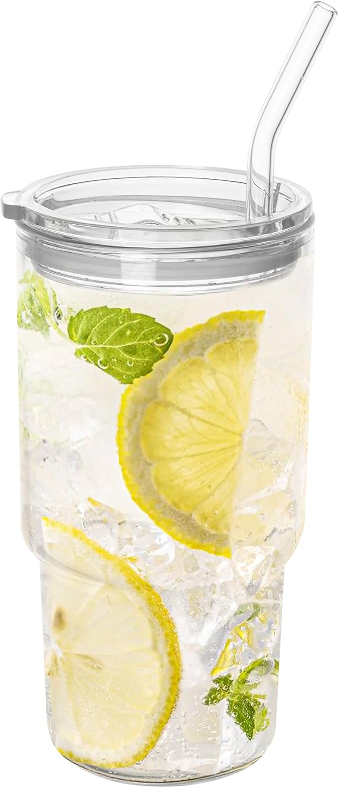 Dingerjar Glass Tumbler with Lid and Straw, Borosilicate Glass Iced Coffee Cup Smoothie Cups 24 oz/750ml for Hot or Cold Drinks