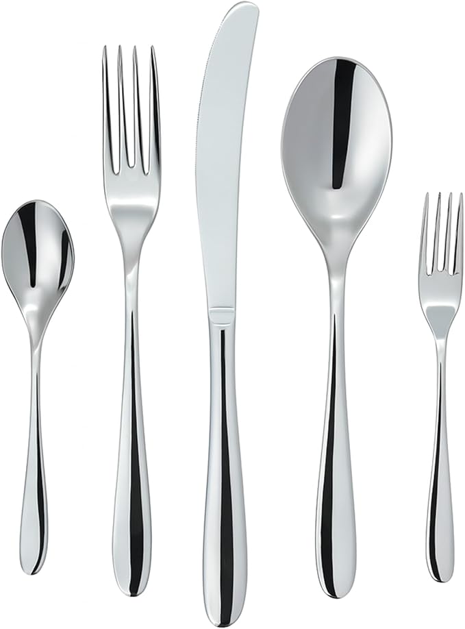 Windsor Silverware Set, 30 Piece Silver Flatware Premium Polished Stainless Steel, Service for 6, for Kitchen, Home, Wedding, Party, Mirror Polished Dishwasher Safe