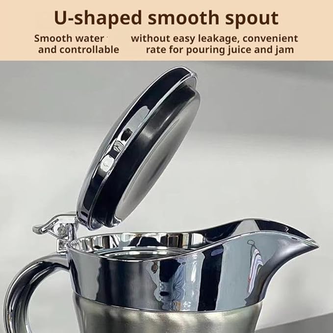 Stainless Steel Gravy Boat with Lid – 450ml Double Wall Insulated Sauce Jug for Gravy, Cream & Custard, Drip-Free Pour Spout for Thanksgiving, Home or Restaurant Use (Silvery)