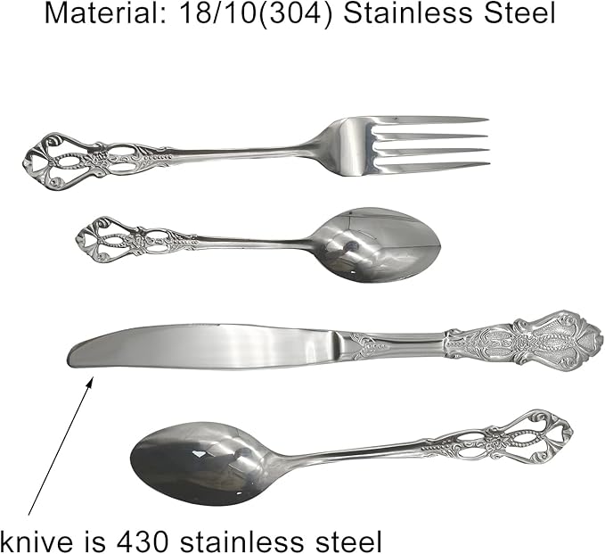 24Pcs Vintage Baroque Silverware Set 18/10(304) Stainless Steel Luxury Antique Western Royal Style Flatware Set include Hollow Relief Handle Spoon Fork Knife, Service for 6