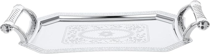 Garneck Silver Stainless Steel Serving Tray, European Style Geometric Metal Dinner Platter 28X20Cm, Fruit and Snack Plate for Entertaining and Dining Table Use