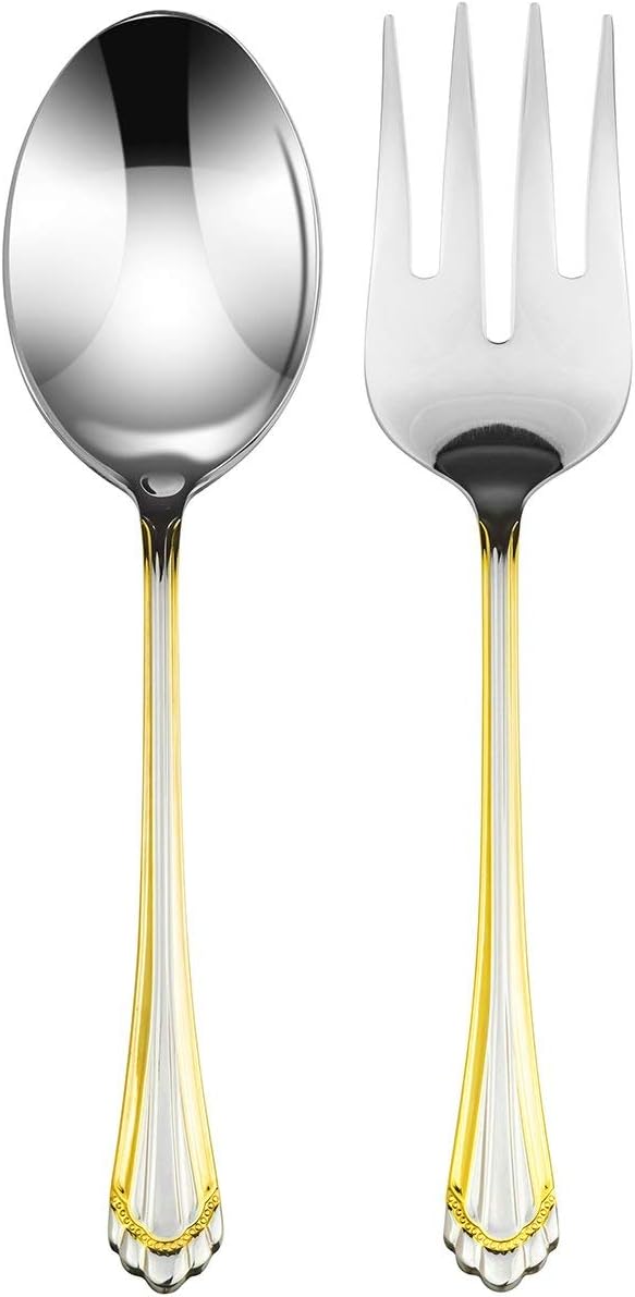 Italian Collection 'Tuscana Gold' 2-Pc Premium Silverware Flatware Serving Set, 18/10 Stainless Steel Gold Plated Dining Set