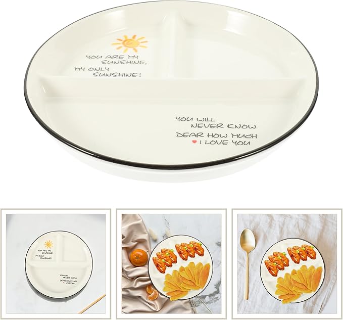 Cabilock 1pc Ceramic Divided Dinner Plate for Portion Control Compartment Dish for Snacks Desserts and Meals Safe Easy Clean Design for Parties and Restaurants