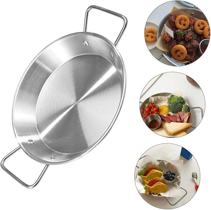 Garneck Stainless Steel Dinner Plate Food Platter Picnic Plate Silver Serving Tray Handles
