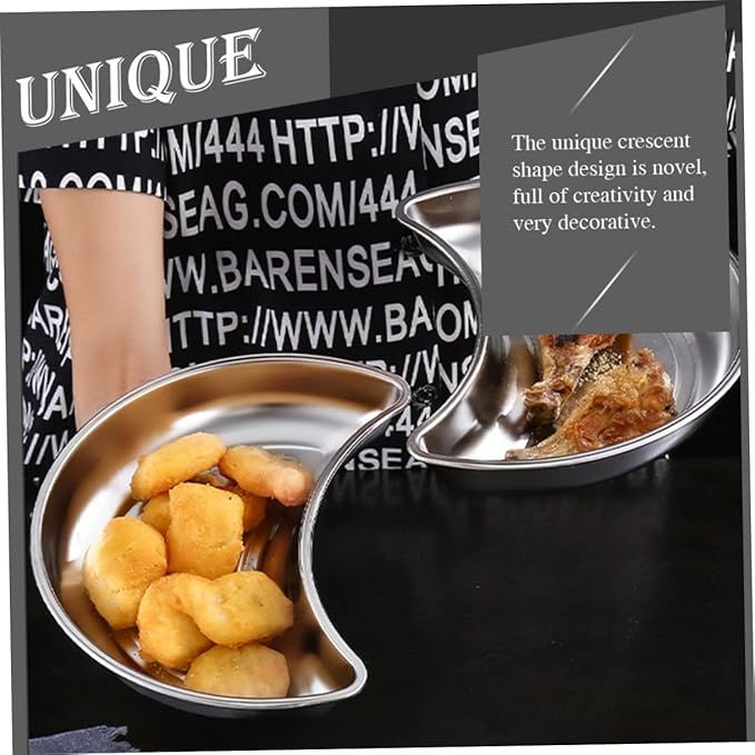 Crescent Shape Serving Tray Stainless Steel Moon Plate Pastry Plate Storage Tray for Dried Fruit Candy Easy Clean