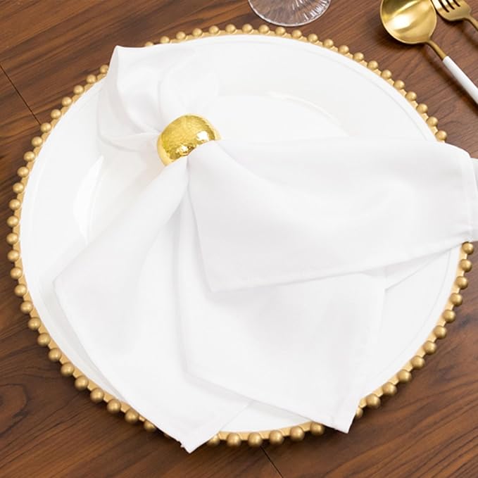 Efavormart 6 Pack White Gold Acrylic Plastic Beaded Rim Charger Plates - 13"