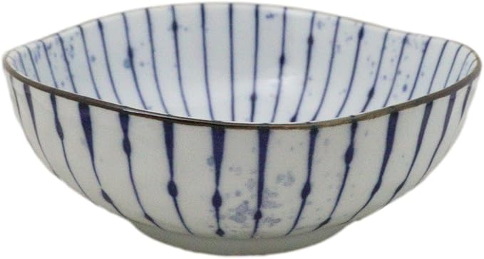 Ebros Gift Artistic Blue Waves Fubuki Tokusa Made In Japan Dinnerware Serveware Kitchenware Set Asian Japanese Restaurant Supply (Pack Of 6 Round Flair Medium Shallow Bowls 20oz)