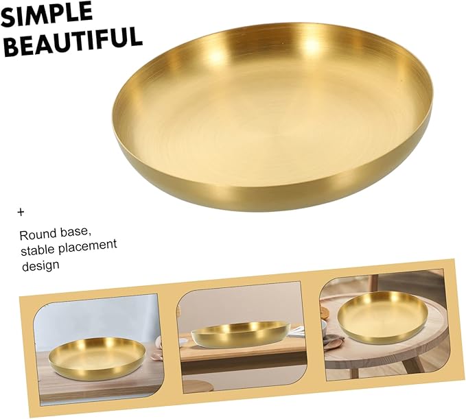 Cabilock Dinner Plates Stainless Steel Snack Plate Storage Container Gold Platter for Family Gatherings