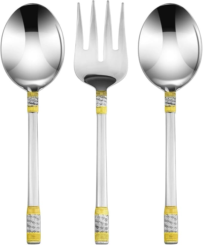 World Gifts "Venice" 75-Piece Flatware Silverware Set, Dining Service for 12, Premium 18/10 Surgical Stainless Steel, 24K Gold-Plated Hostess Serving Set, Luxury Cutlery