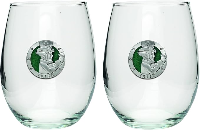 Heritage Pewter Irish Fighter Stemless Glass Goblets – Set of 2 | 15 OZ Goblet Wine Glasses | Expertly Crafted Pewter Glass