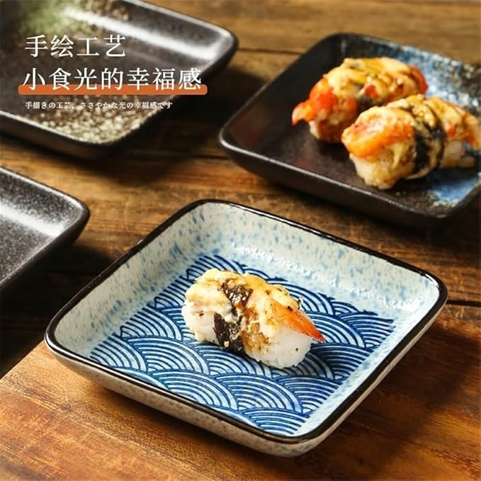Appetizer Plates Square Ceramic Sushi Plate Shallow Sauce Dish Soy Meat Salad Trays Kitchen Accessories for Condiment