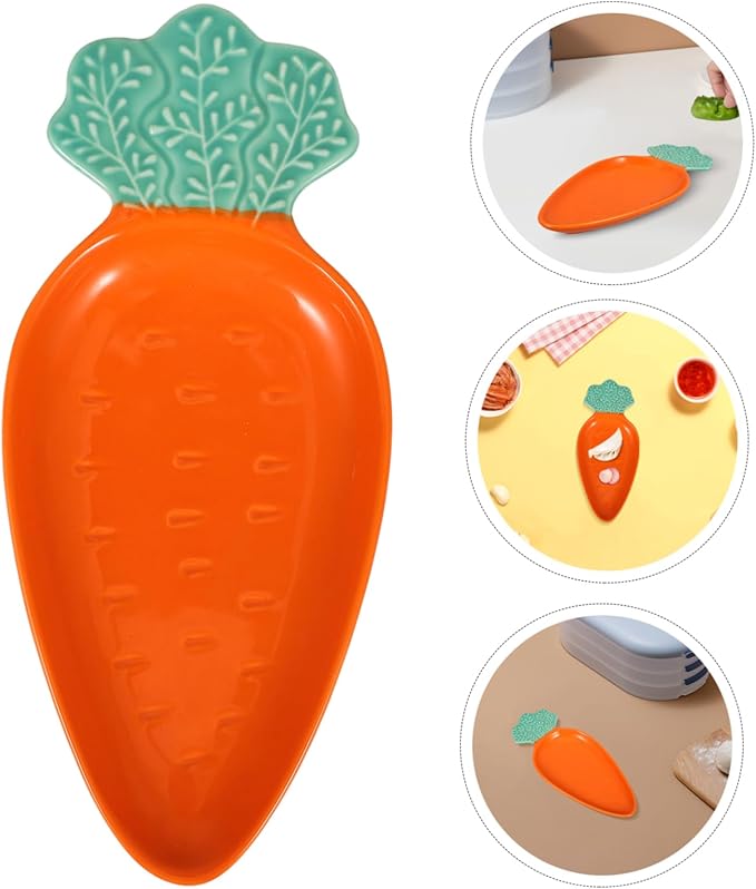 OUNONA Unique Carrot Dipping Tray Ceramic Sauce Plate for Appetizers Snacks Desserts Home Decor
