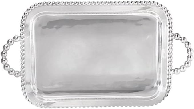 Mariposa Pearled Service Tray | Silver | Brillante | Tableware | Trays | Recycled SANDCAST Aluminum | Handmade in Mexico