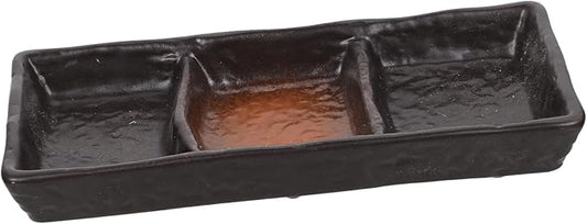 3-Compartment Ceramic Sauce Dish Japanese Style Rectangular Seasoning Plate for Sushi Appetizer and Dipping Sturdy Porcelain for Entertaining and Everyday Use