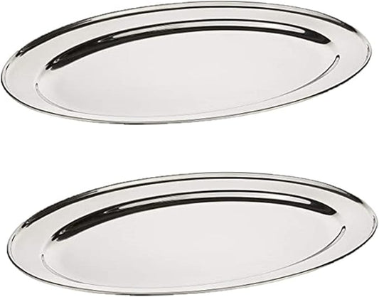 Set of 2 Oval 16' Platter Stainless Steel Heavy Duty Metal Serving Platters for Appetizer Snack Fruit Cake Server Party Food Display Tray Dishes for Entertaining