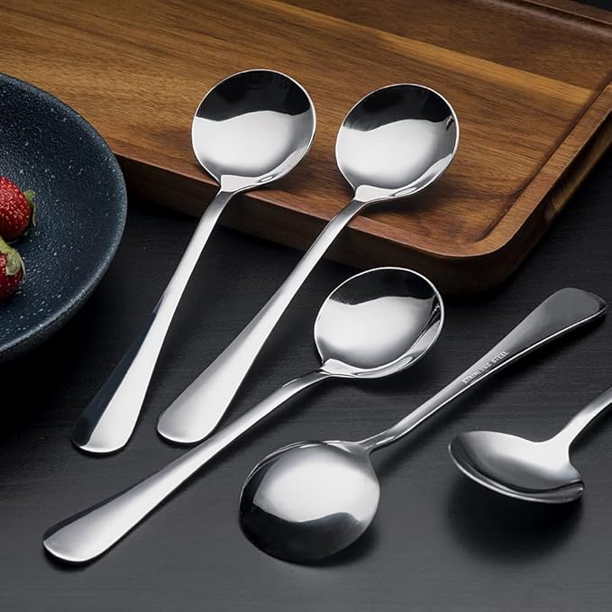 Soup Spoons, 8-Piece Premium Stainless Steel Spoons Heavy-Weight Round Spoon Flatware Set