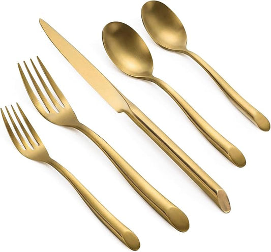 Gold 20-Piece Silverware Set, Elegant Stainless Steel Flatware Set, Cutlery Set Mirror Polished, Dishwasher Safe, Service for 4