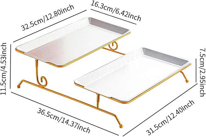 Fruit Tray Dessert Tray Serving Dish Two Layer Platter Organizer Iron Construction Modern Design Suitable for Gift Giving Dining Table Event, Silver