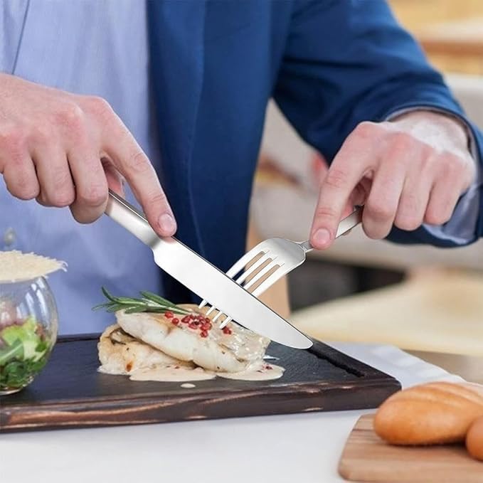HornTide 12-Piece Flatware Sets Dinner Knife Fork Spoon 3-Piece Place Setting Service for 4 Person Stainless Steel Mirror Polishing