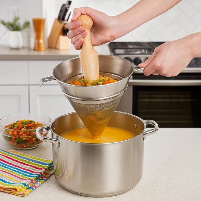 HIC Kitchen Chinois Fine-Mesh Cone Sieve, 18/8 Stainless Steel, For Straining Sauces, Soups, And Purees, 7-Inch Diameter