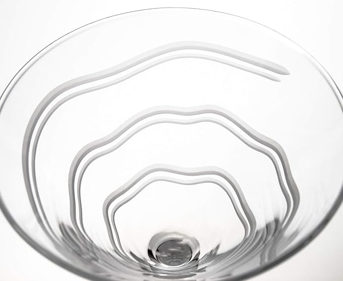 Rolf Glass Good Vibrations Martini Glass | Set of 2 Stemmed 10oz Martini Glasses | Lead-Free and Diamond-Wheel Engraved | Etched Spiral Glassware | Made in America