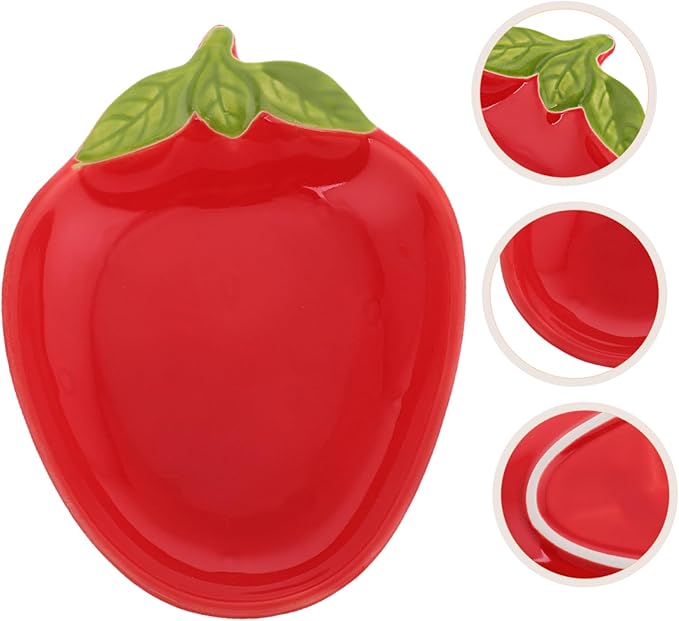 PRETYZOOM 2pcs Strawberry Design Porcelain Plate Elegant Fruit Plate for Sushi Appetizers Home Event Use