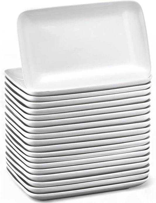 Irenare 20 Pcs 9 Inch Rectangular Salad Plates White Rectangular Porcelain Dessert Plates Appetizer Serving Tray Porcelain Platters for Fruit Sushi Dinner Parties, Microwave, Oven Safe