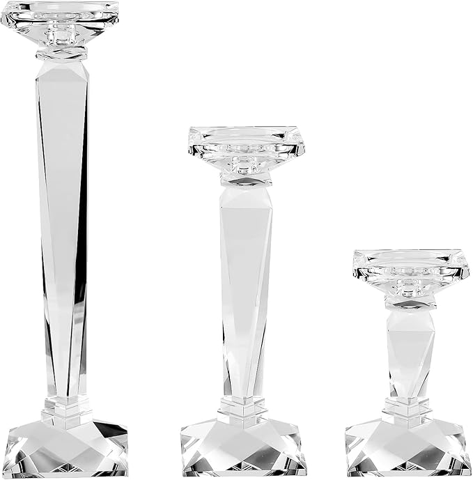 kitCom Crystal Candle Holders Set of 3, 9",10.5",11.5" Tall Crystal Candlestick Holders, Candlestick Holders Taper Candle Holders for Table Wedding Housewarming Gifts Decor