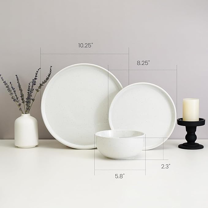 Kitchen Plates and Bowls Set Dinner Set for 4 Handpainted Dinner ware Sets, Microwave Safe Plates and Bowls Sets Stone Plate White Stoneware Scratch Resistant (Arctic Frost)