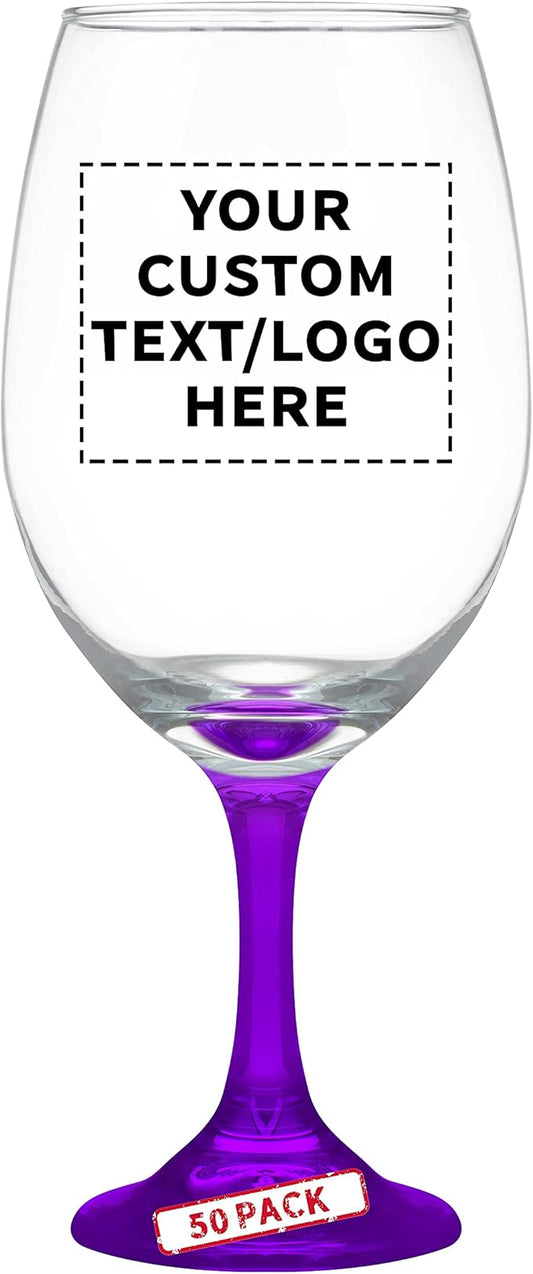 Custom Rioja Grand Wine Glasses 20.75 oz. Set of 50, Personalized Bulk Pack - Perfect for Hotel, Bar, Restaurant or Lounge - Purple