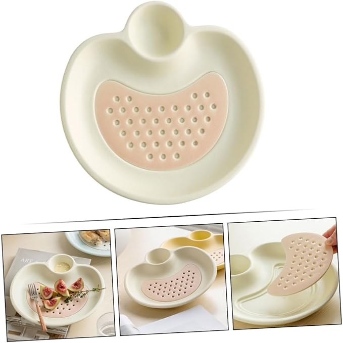 Dipping Plate Drain Tray Dumpling Serving Plate Ceramic Snack Dish Unique Design Dishwasher Safe