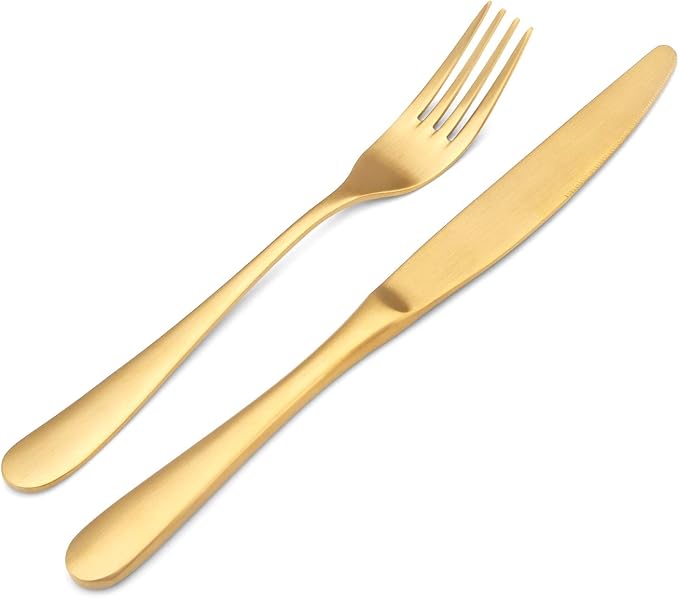 Matte Gold Silverware Set, Bysta 20-Piece Stainless Steel Flatware Set, Kitchen Utensil Set Service for 4, Tableware Cutlery Set for Home and Restaurant, Satin Finish, Dishwasher Safe