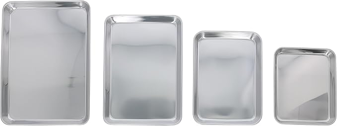 Takagi Stainless Steel Square Tray, Set of 4, Bulk Purchase, Cooking, Frying, Silver, Stackable Rectangular, Cooking Bat, Tray