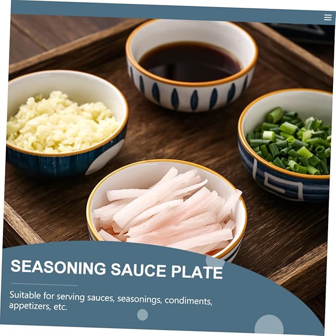 Mikinona 4pcs Japanese Style Sauce Dish Ceramic Plates Appetizer Dishes Seasoning Sauce Trays Kitchen Supply