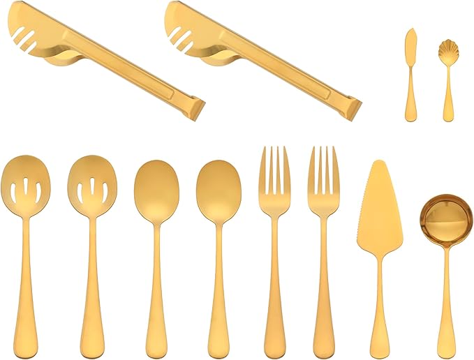 12 Pieces Silverware Set, Stainless Steel Flatware Cutlery Set, Serving Utensils Set for Home Kitchen Restaurant Hotel 12 PCS Gold