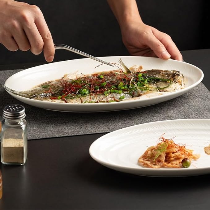 Dinner Plates Household Kitchen Steamed Fish White Plate Ceramic Appetizer Main Course Oval Dinner Dessert Cake Restaurant Tableware Kitchen Salad Bowl
