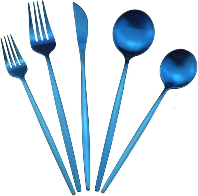 Matte Blue Silverware Set, Uniturcky Satin Finish 20-Piece 18/10 Stainless Steel Flatware Set Knife Fork Spoon, Tableware Cutlery Sets Service For 4,Utensils For Kitchens Camping And Party