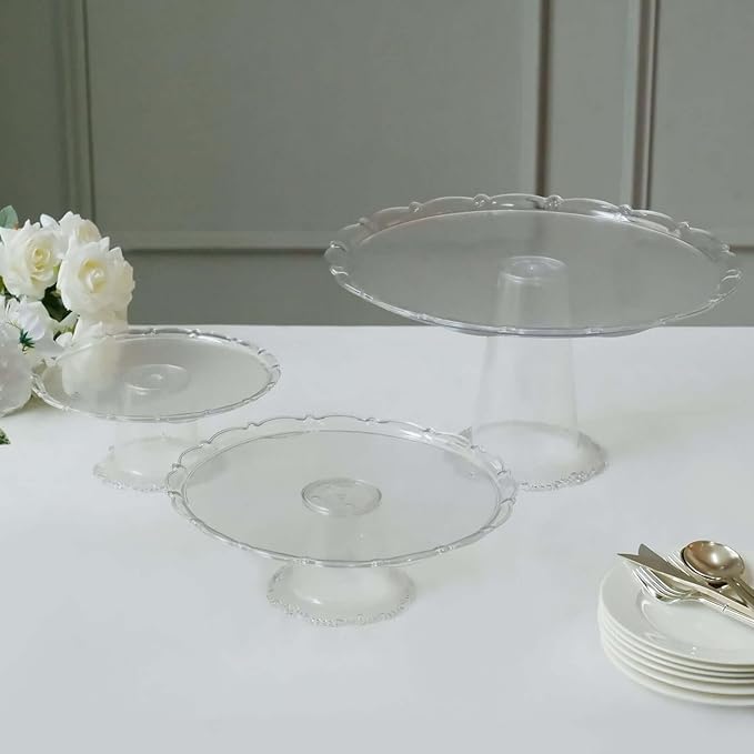 Efavormart Set of 3 | Clear Plastic Stackable Cupcake Pedestal Display Stands, Dessert Cake Display Holders - 9", 11", 15"