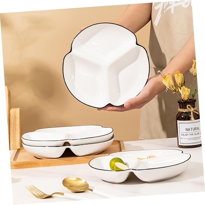 BESTYASH Ceramic Divided Serving Plate with Compartments Heat Resistant Portion Control Dinner Dish for Fruits Appetizers Desserts Smooth Food Safe Tableware for Home and Parties
