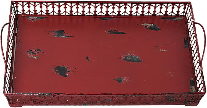 Morning View Metal Serving Trays with Handles for Eating Food Decorative Vintage Food Tray Burgundy