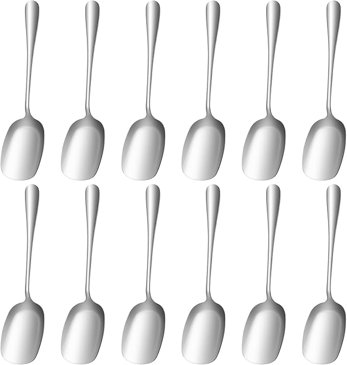 12 Pcs 8.6 Inch Stainless Steel Serving Spoon, Large Buffet Serving Spoon Set, Food-Grade Polished Buffet Utensils Banquet for Parties/Kitchen/Catering/Banquet Dishwasher Safe, Silver