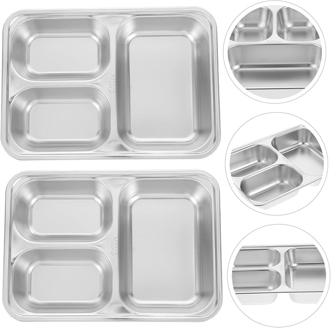 Luxshiny 2pcs Stainless Steel Serving Plates Food Divided Plate Serving Trays for Party Food