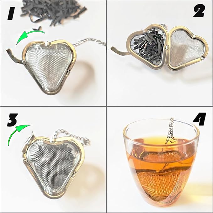3 pcs tea infuser loose tea strainer, heart shaped stainless steel loose leaf tea infuser tea ball, cute pendant tea ball set tea gifts for tea lovers women (Angry Cat)
