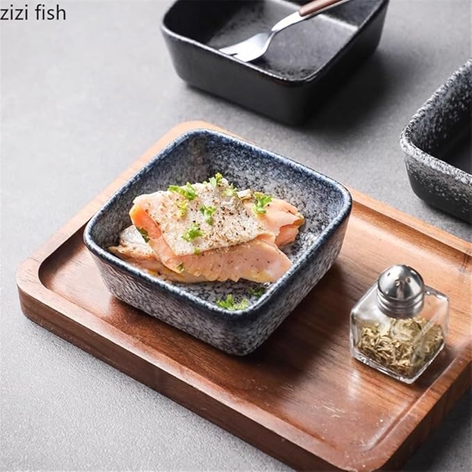 Appetizer Plates Vintage Ceramic Seasoning Dish Soy Sauce Vinegar Dishes Appetizer Plate Sushi Plate for Condiment(Black)