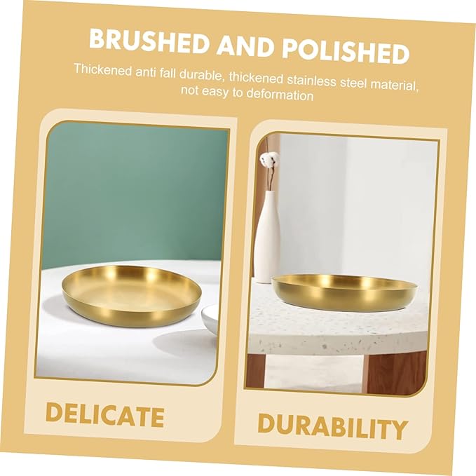 Cabilock Dinner Plates Stainless Steel Snack Plate Storage Container Gold Platter for Family Gatherings