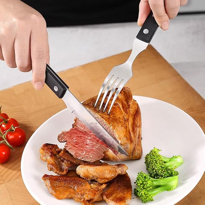 Exquisite Stainless steel cutlery set with wooden handle knife fork and spoon flatware home kitchen utensils simple silverware set Practical