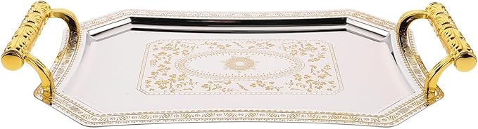 Amosfun Metal Serving Tray with Handles: 11.02 x 7.87 x 4.72 Inch Rectangle Serving Platter for Fruit Snacks Desserts Holiday Party Supply