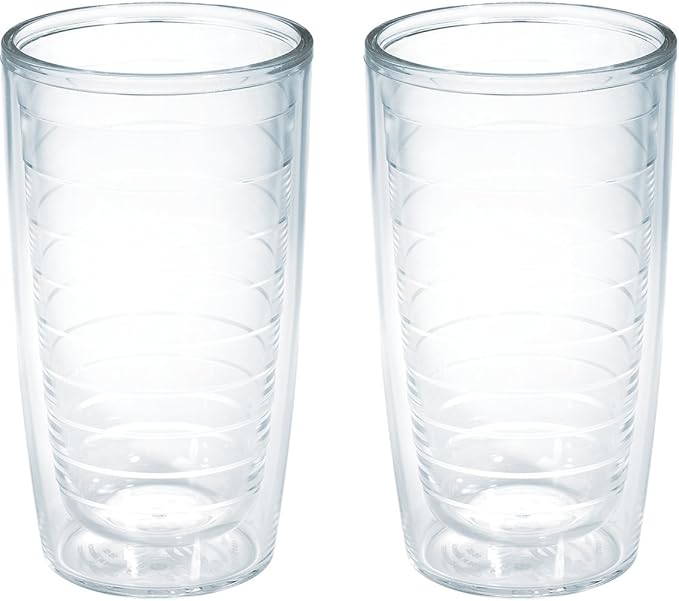 Tervis Clear & Colorful Tabletop Made in USA Double Walled Insulated Tumbler Travel Cup Keeps Drinks Cold & Hot, 16oz - 2pk, Clear